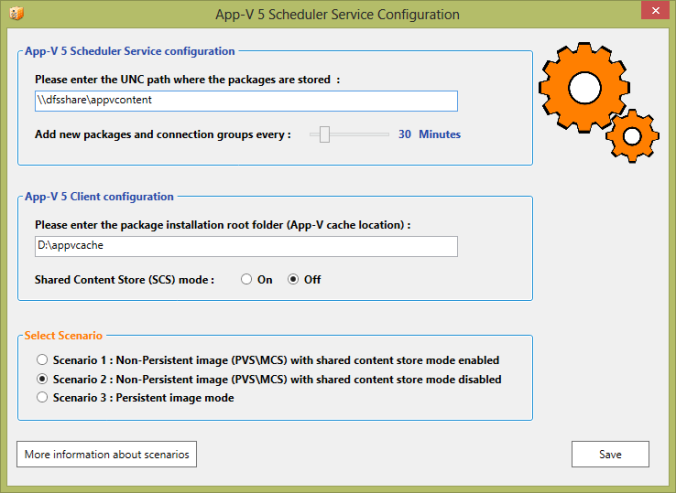 App-V 5 Scheduler Service dialog